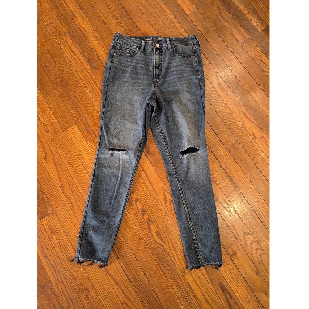 Old Navy Xtra Hi Rise Rockstar Super Skinny Distress Fray‎ 360 stretch Jeans 12